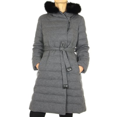 Down Reversible Coat with Detachable Fox on the Hood